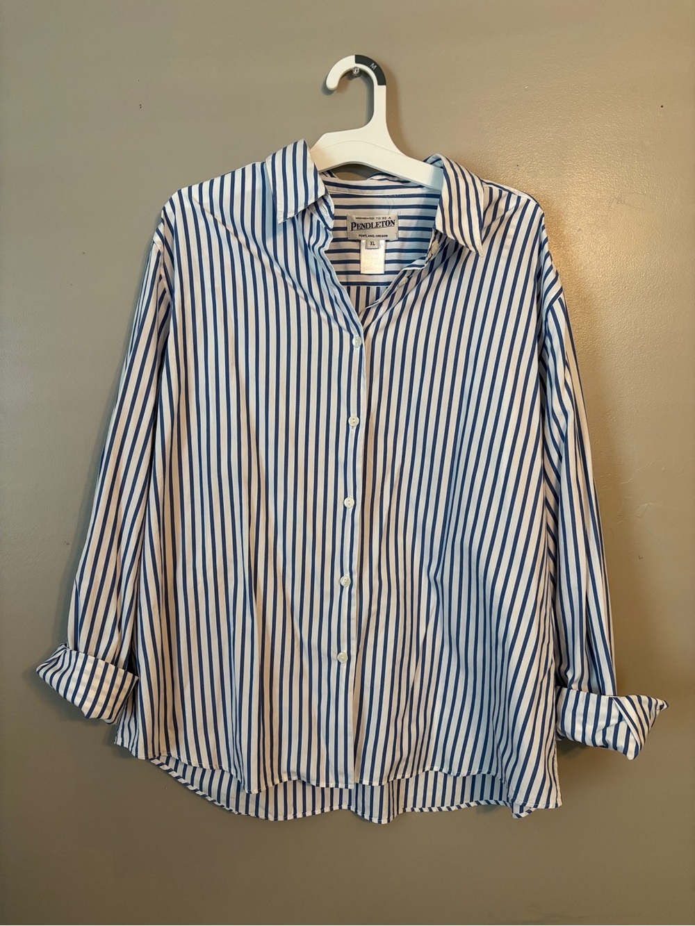 Pendleton Women’s XL Blue & White Striped 100% Cotton Button-Down Shirt